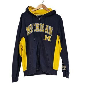 Vtg Colosseum Athletics Michigan Wolverines Full Zip Hoodie Navy Yellow Size L